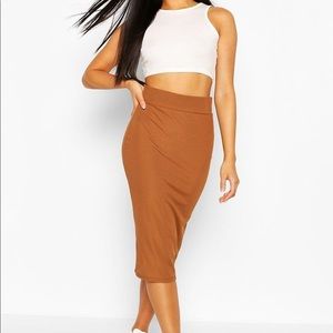 Brown Ribbed MIDI Skirt